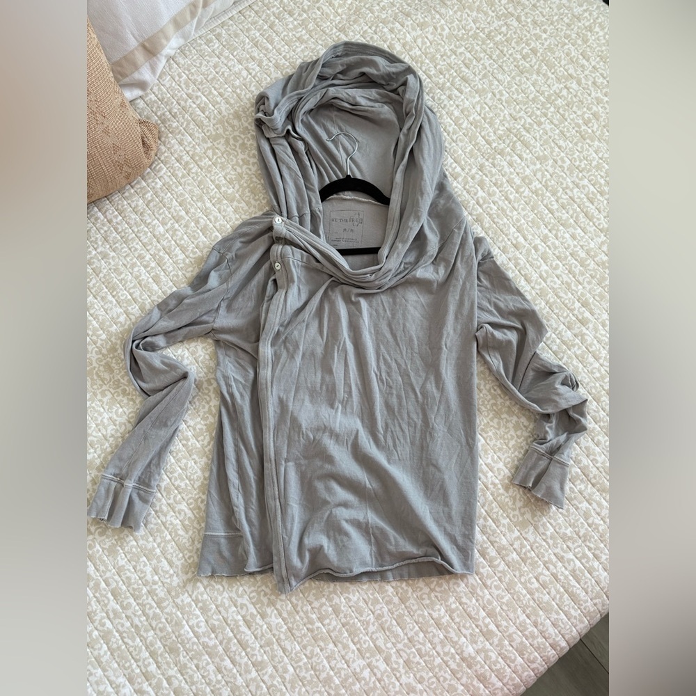 Free People Bond Cardigan Oversized Drape Wrap Hooded Sweater | Gray | Size M - Picture 10 of 15